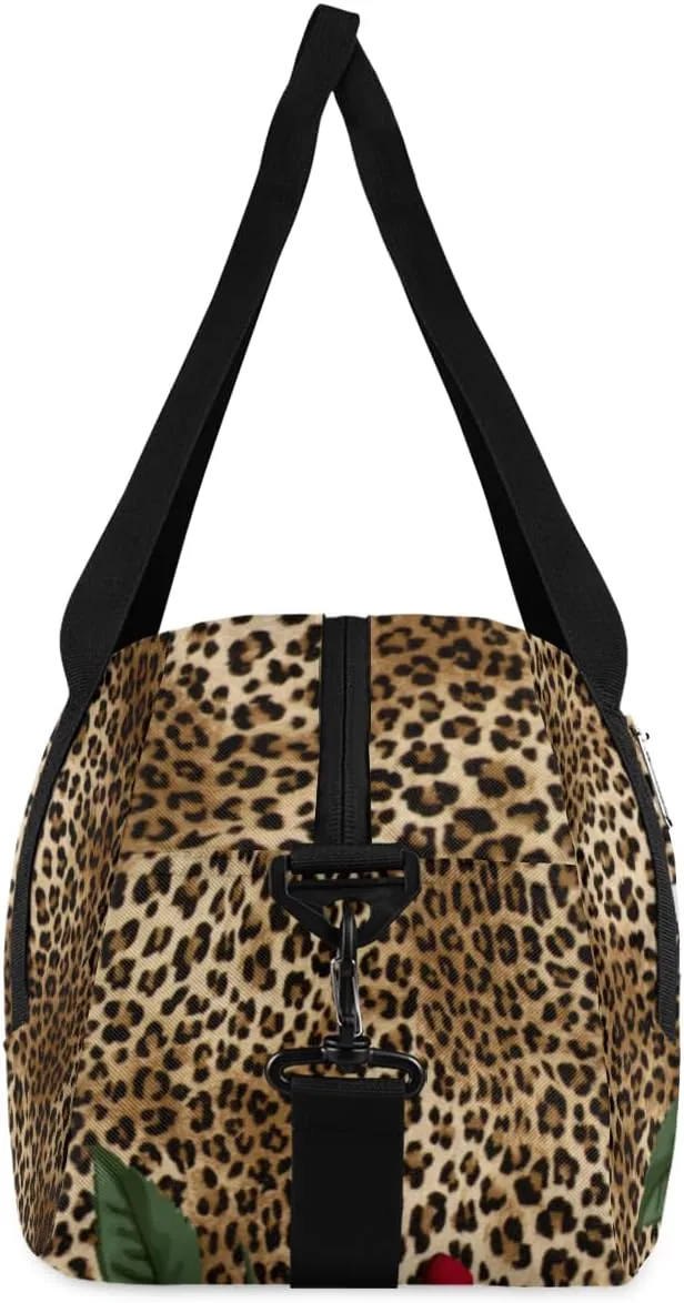 Personalized Kids Duffel Bag Vintage Leopard Print Flower,Custom Sport Gym Bag for Boys Girls,WWeekender Overnight Bags Travel Duffel Bag,Customized Kids Gift