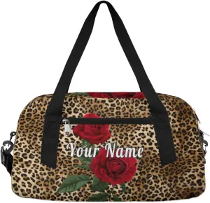 Personalized Kids Duffel Bag Vintage Leopard Print Flower,Custom Sport Gym Bag for Boys Girls,WWeekender Overnight Bags Travel Duffel Bag,Customized Kids Gift