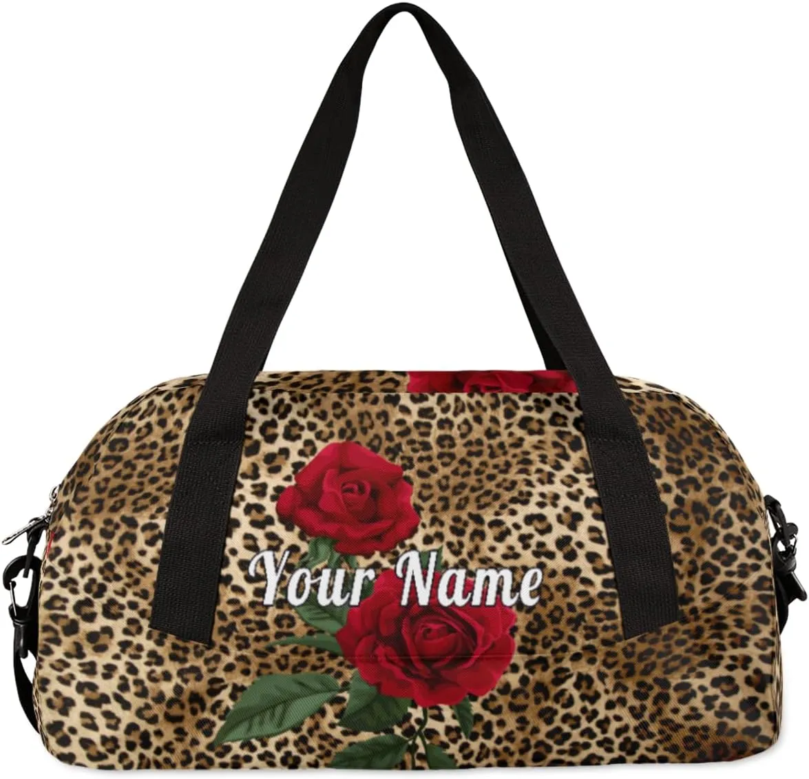 Personalized Kids Duffel Bag Vintage Leopard Print Flower,Custom Sport Gym Bag for Boys Girls,WWeekender Overnight Bags Travel Duffel Bag,Customized Kids Gift