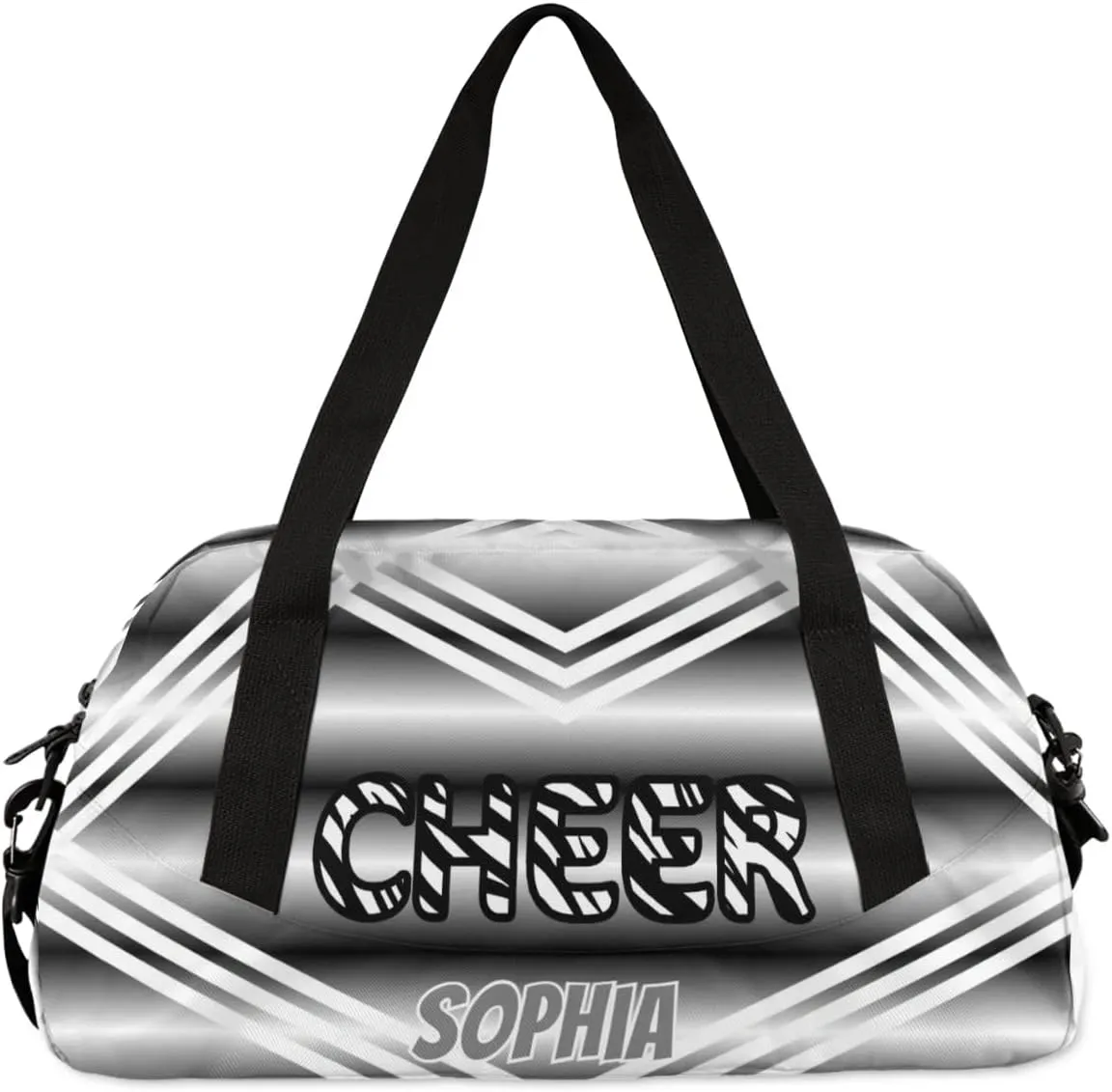 Personalized Kids Duffel Bag,Custom Sport Gym Bag for Girls,Weekender Overnight Bags Travel Duffel Bag,Customized Kids Gift Zebra Print Black White Cheer