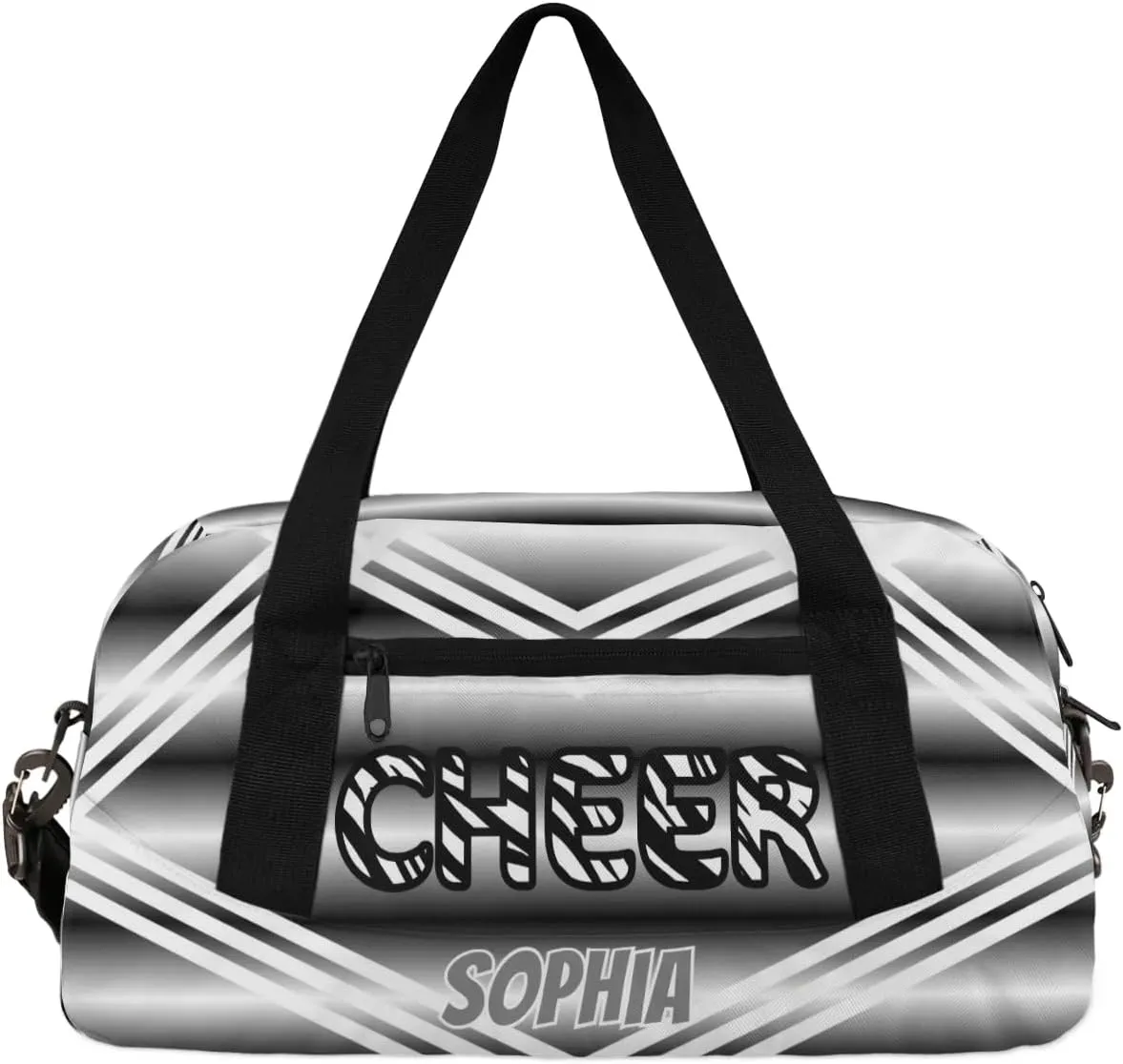 Personalized Kids Duffel Bag,Custom Sport Gym Bag for Girls,Weekender Overnight Bags Travel Duffel Bag,Customized Kids Gift Zebra Print Black White Cheer