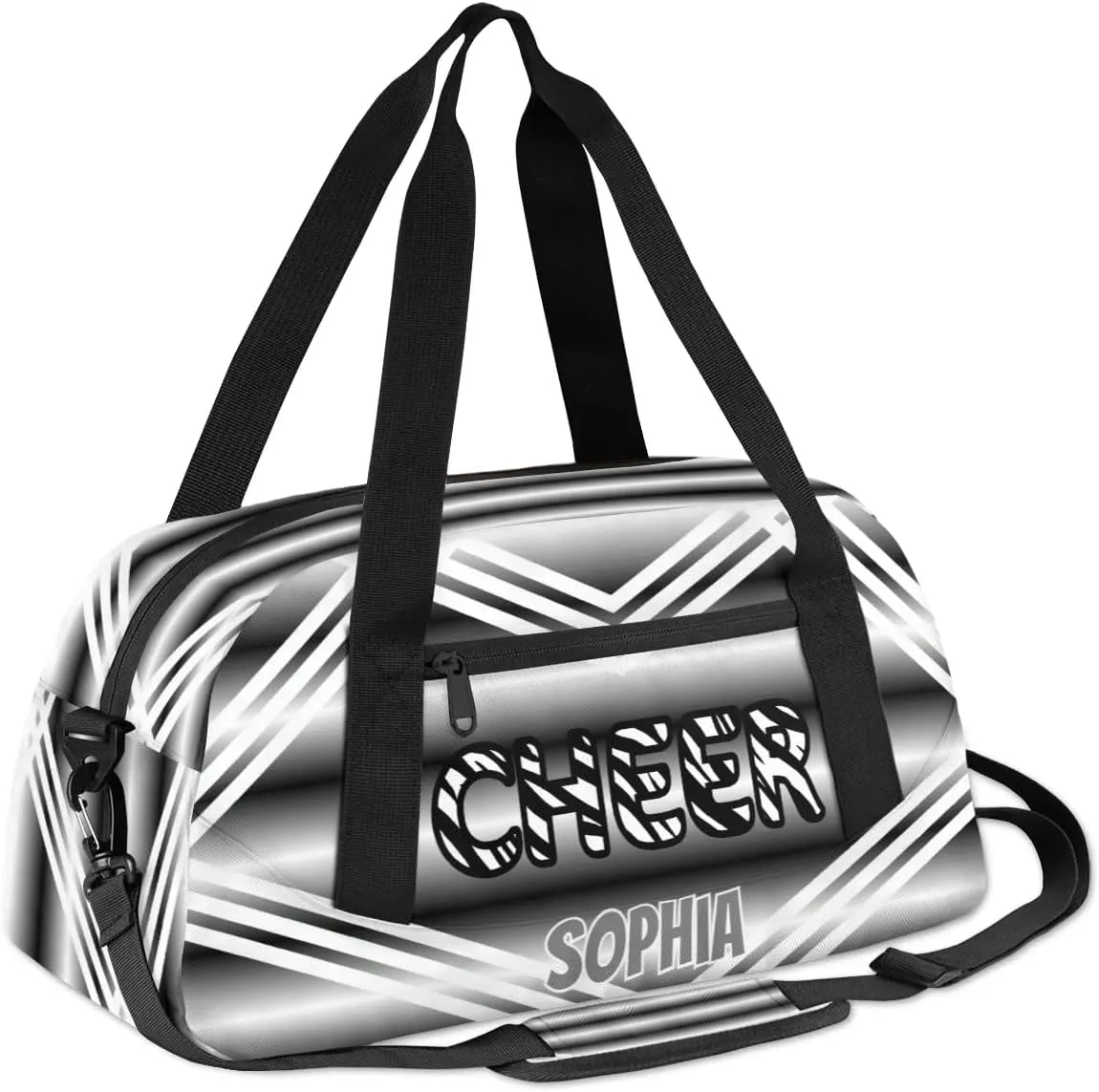 Personalized Kids Duffel Bag,Custom Sport Gym Bag for Girls,Weekender Overnight Bags Travel Duffel Bag,Customized Kids Gift Zebra Print Black White Cheer