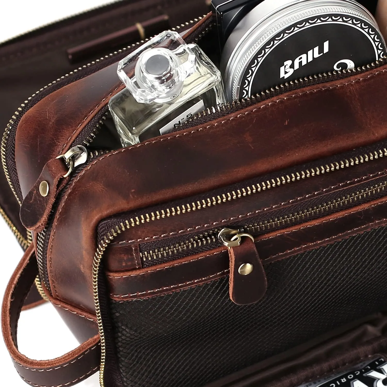 Personalized Leather Toiletry Bag for Men Travel Shaving Dopp Kit-Large Cosmetic Bags Toiletries Bathroom Organizer (Coffee(full grain leather))