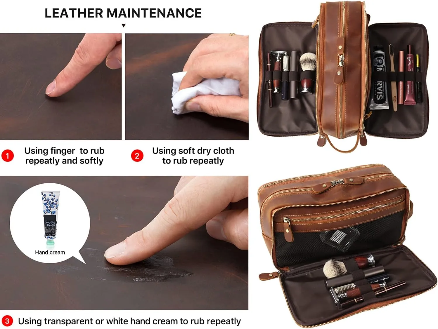 Personalized Leather Toiletry Bag for Men Travel Shaving Dopp Kit-Large Cosmetic Bags Toiletries Bathroom Organizer (Coffee(full grain leather))