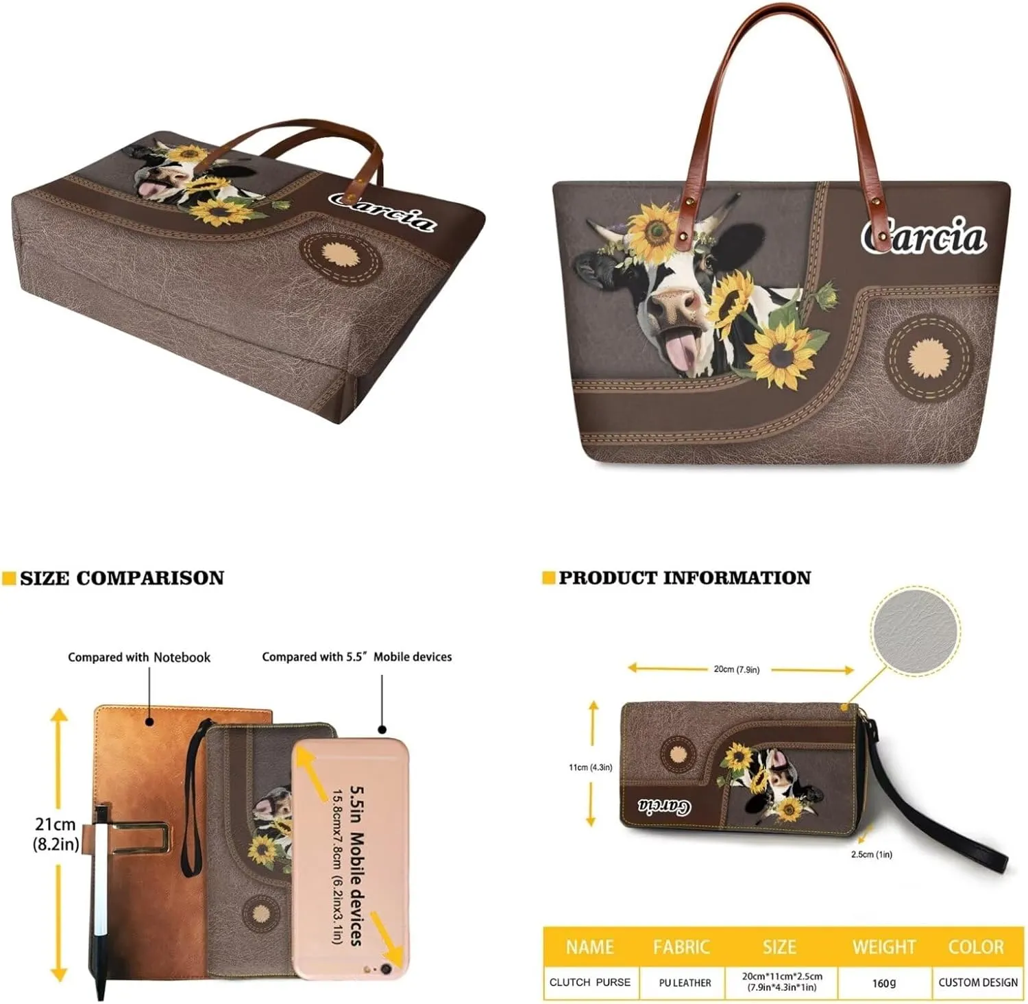 Personalized Purse and Wallet Set for Women, Customied Handbag with Leather Clutch Purse Custom Name Purse Set