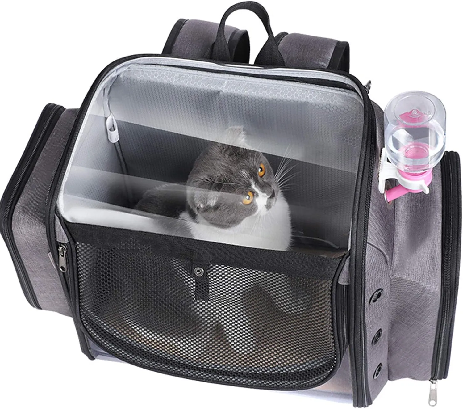 Pet Travel Carrier with Wheels, Pet Rolling Carrier Backpack for Dogs and Cats, Cat Luggage Bag, Includes 1 Cat Food Travel Box, 1 Cat Litter Box, 1 Water Bottle, 2 Collapsible Travel Dog Bowls