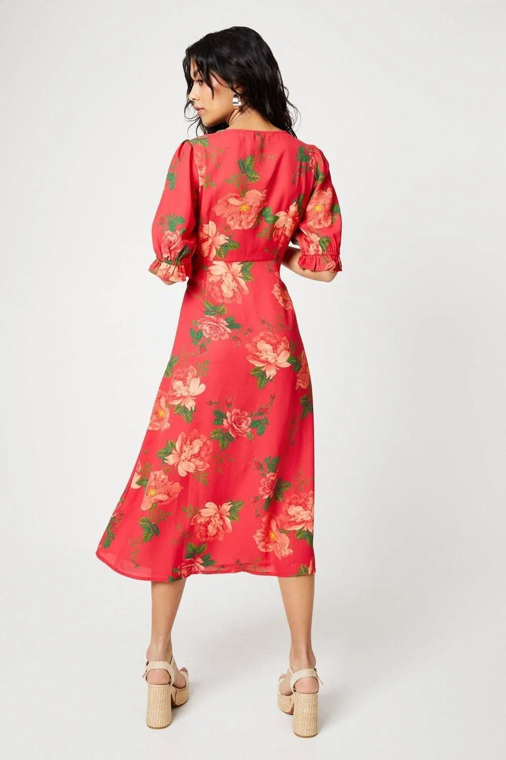 Petite Floral Button Through Midi Dress