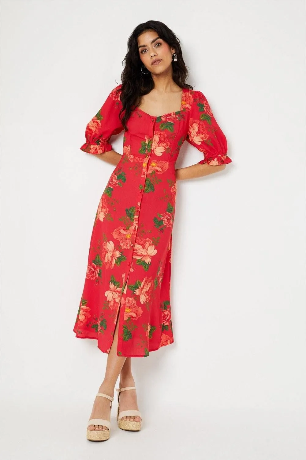 Petite Floral Button Through Midi Dress