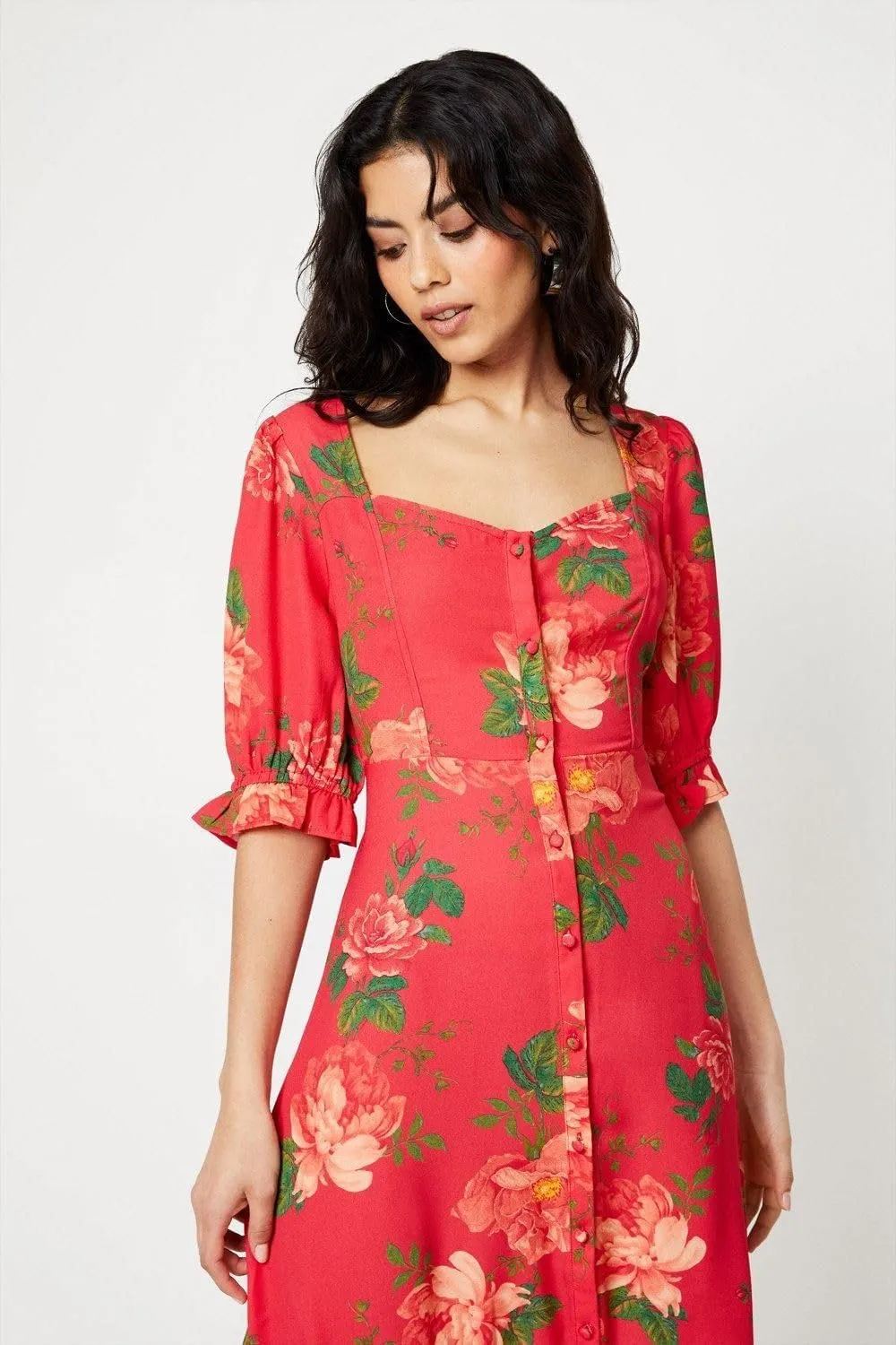 Petite Floral Button Through Midi Dress
