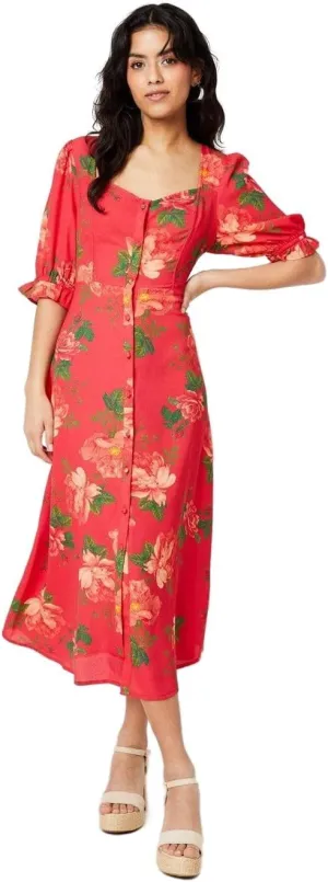 Petite Floral Button Through Midi Dress