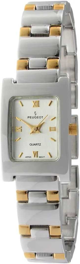 Peugeot Ladies Two-Tone Bracelet Watch with a Square Silver Dial and a self Adjustable jewelery Style Clasp