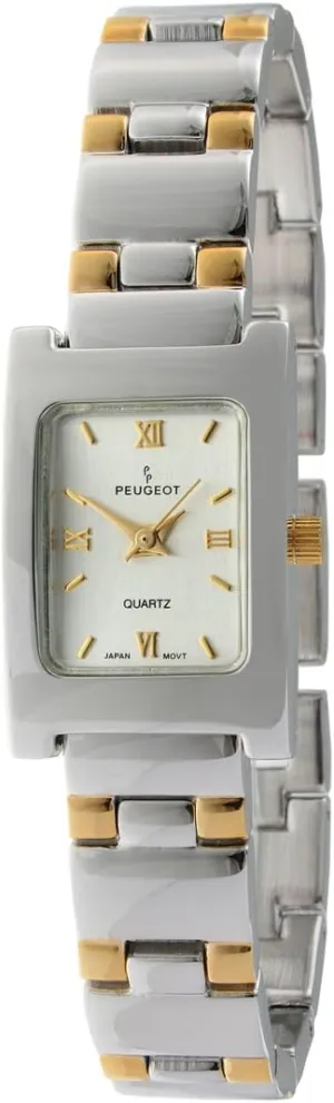 Peugeot Ladies Two-Tone Bracelet Watch with a Square Silver Dial and a self Adjustable jewelery Style Clasp