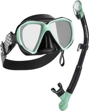 Phantom Aquatics Rapido Italian Design Superior Comfort Silicone Scuba Snorkel Mask Dry Snorkel Set with Snorkeling Gear Carry Bag - Great Travel Snorkel Set