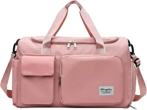Pink Gym Bag with Shoes Compartment,28L Duffel Bag Men,Duffle Bag for Yoga Sports Travel Workout