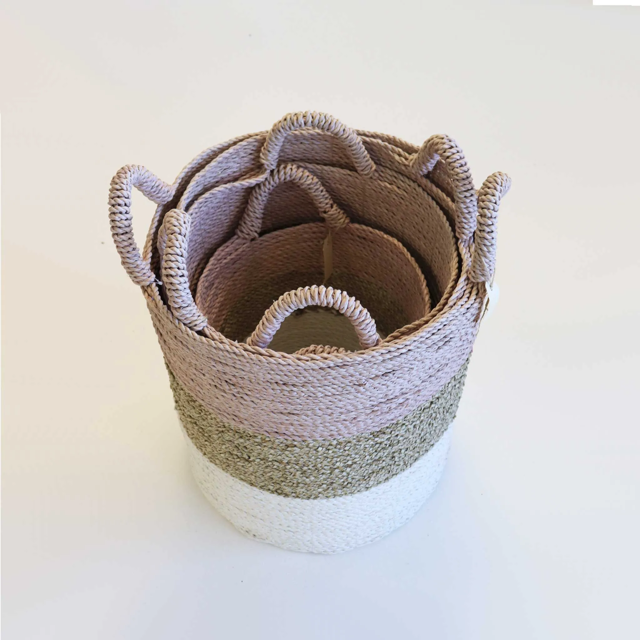Pink, Natural and White Woven Baskets