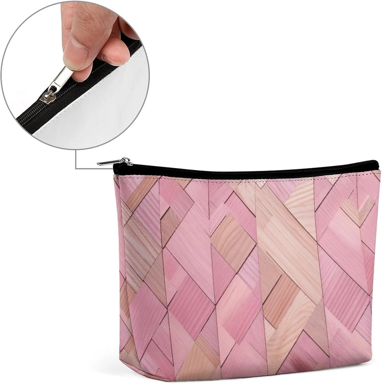 Pink Wood Texture Large Capacity Cosmetic Bags for Women, Symmetrical Pattern Personalised Travel Makeup Bag,Waterproof Scratch Resistant Travel Toiletry Bag