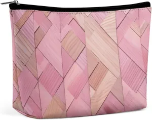 Pink Wood Texture Large Capacity Cosmetic Bags for Women, Symmetrical Pattern Personalised Travel Makeup Bag,Waterproof Scratch Resistant Travel Toiletry Bag