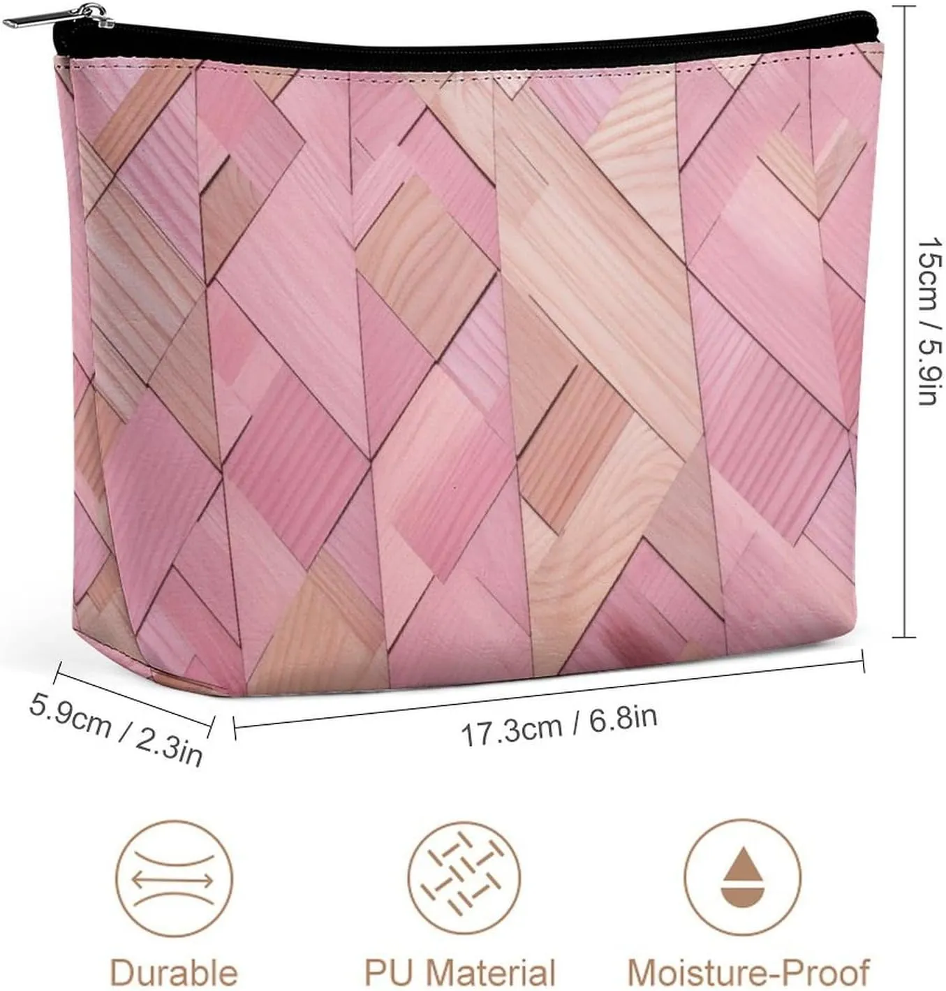 Pink Wood Texture Large Capacity Cosmetic Bags for Women, Symmetrical Pattern Personalised Travel Makeup Bag,Waterproof Scratch Resistant Travel Toiletry Bag