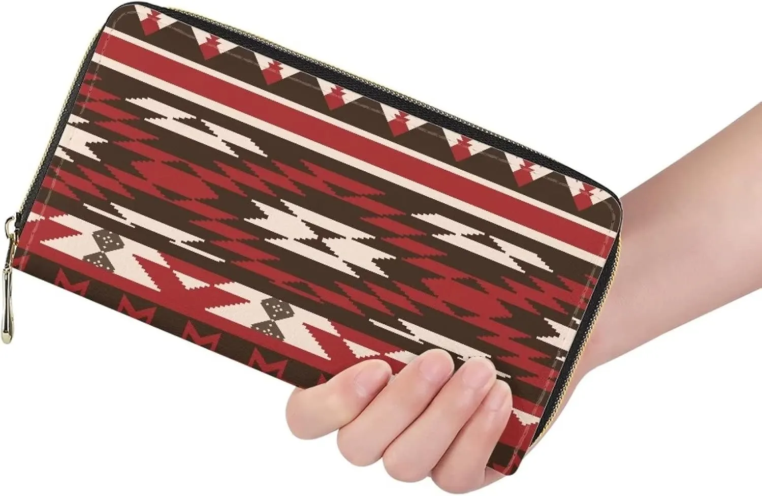 Poceacles Indian Nation Tribes Wallets for Women PU Leather Long Purse with Around Zipper Cell Phone Credit Card Holder Travel Clutch Handbag Coin Organizer Bag