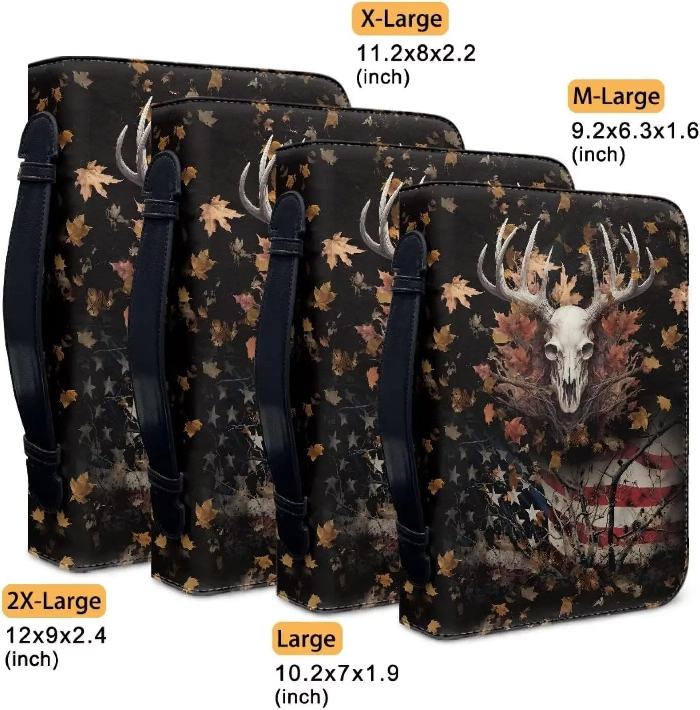 Poceacles Women Bible Carrying Case Multi-Purpose Bible Carrier Bible Protector Lightweight Bible Covers for Woman, American Flag Deer Skull Print, M