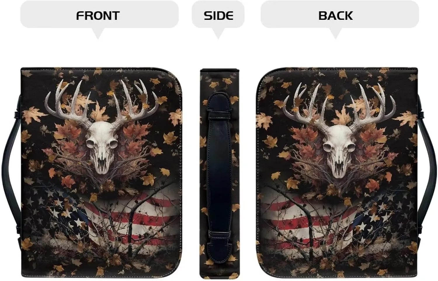 Poceacles Women Bible Carrying Case Multi-Purpose Bible Carrier Bible Protector Lightweight Bible Covers for Woman, American Flag Deer Skull Print, M