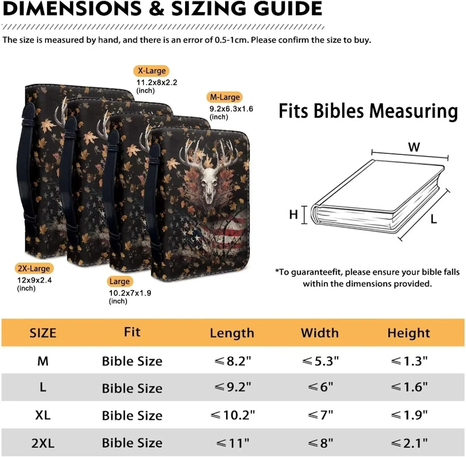 Poceacles Women Bible Carrying Case Multi-Purpose Bible Carrier Bible Protector Lightweight Bible Covers for Woman, American Flag Deer Skull Print, M