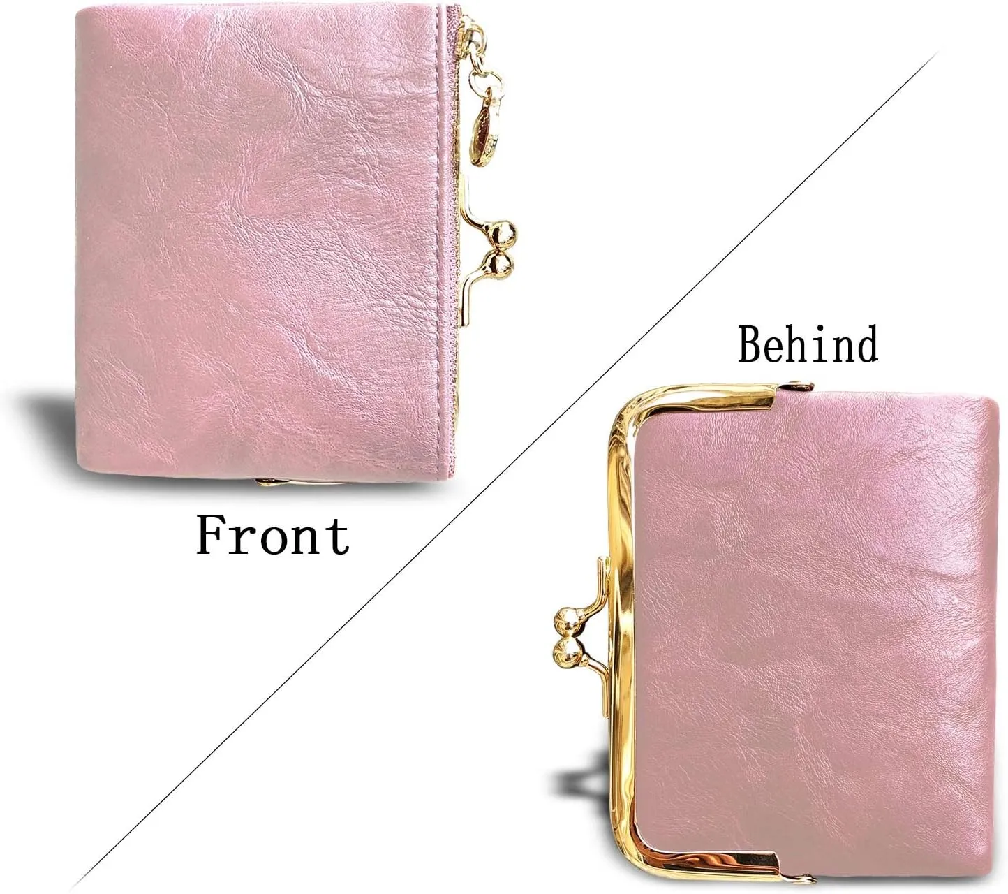 PofeeXIO Womens Wallet RFID Small Compact Bifold Leather Vintage Wallet,Ladies Coin Purse with Zipper and Kiss Lock