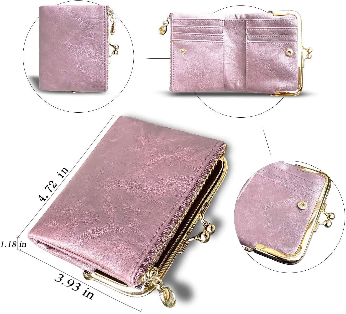 PofeeXIO Womens Wallet RFID Small Compact Bifold Leather Vintage Wallet,Ladies Coin Purse with Zipper and Kiss Lock