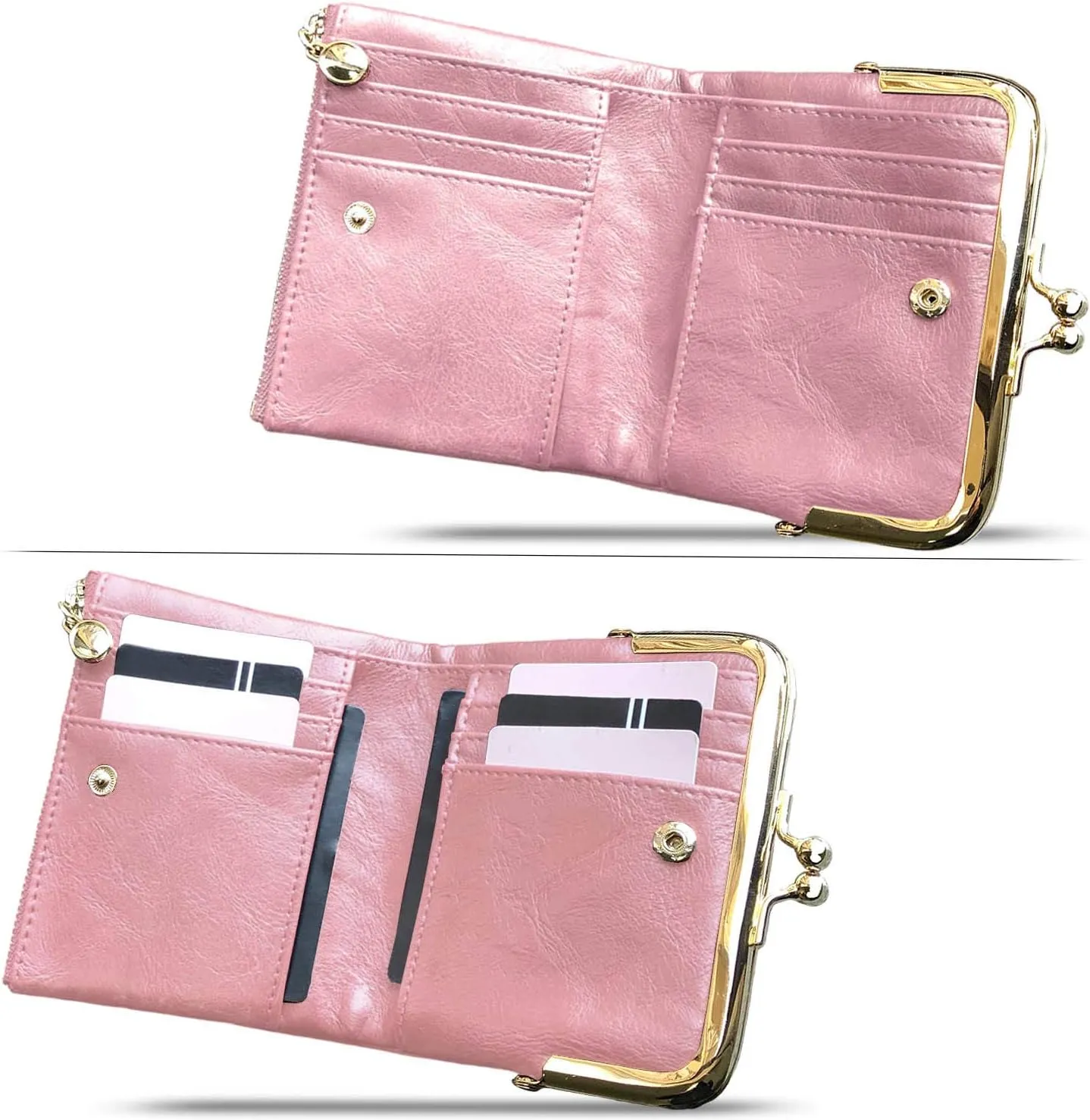 PofeeXIO Womens Wallet RFID Small Compact Bifold Leather Vintage Wallet,Ladies Coin Purse with Zipper and Kiss Lock