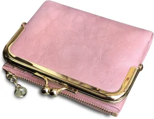 PofeeXIO Womens Wallet RFID Small Compact Bifold Leather Vintage Wallet,Ladies Coin Purse with Zipper and Kiss Lock