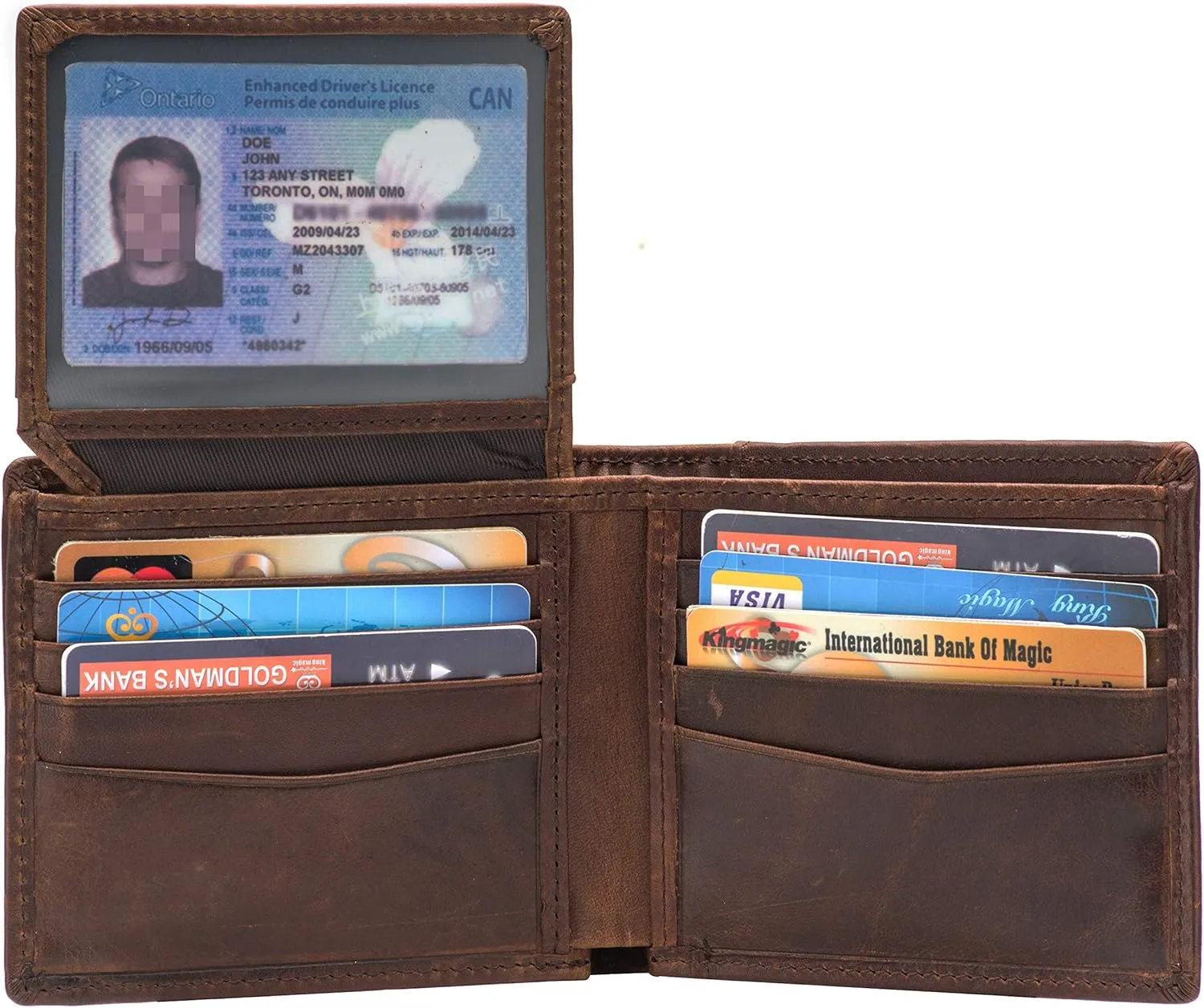 POKOFO RFID Blocking Genuine Leather Bifold Wallet for Men with Zipper and 2 ID Windows