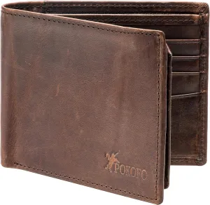 POKOFO RFID Blocking Genuine Leather Bifold Wallet for Men with Zipper and 2 ID Windows