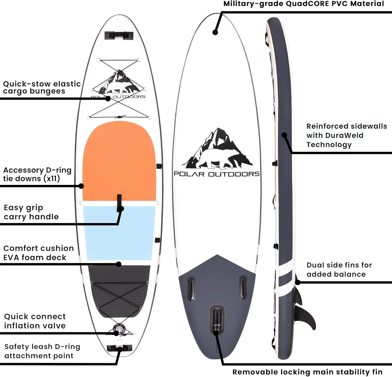 Polar Outdoors by Roc Inflatable Stand Up Paddle Board with Premium SUP Paddle Board Accessories, Wide Stable Design, Non-Slip Comfort Deck for Youth & Adults