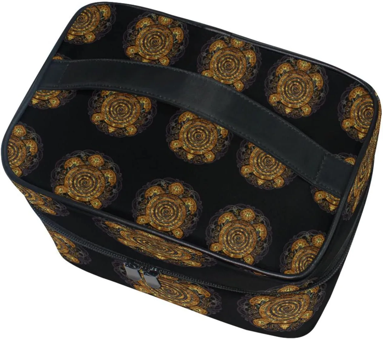 Polynesian Golden Tribal Sea Turtle Tattoo on Black Toned Maori Beauty Cosmetic with Zipper Brush Portable Storage Bag, Fashion printing Toiletry, Durable Travel Organizer Tote Unisex Gifts