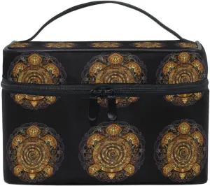 Polynesian Golden Tribal Sea Turtle Tattoo on Black Toned Maori Beauty Cosmetic with Zipper Brush Portable Storage Bag, Fashion printing Toiletry, Durable Travel Organizer Tote Unisex Gifts