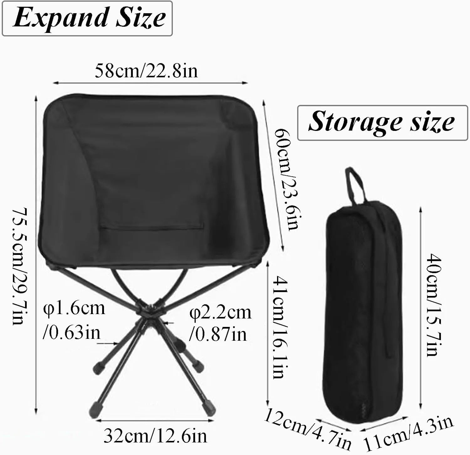 Portable Chair Swivel e Camping Chairs Lightweight Picnic Chairs Compact Design with Carry Bag Camping Essentials