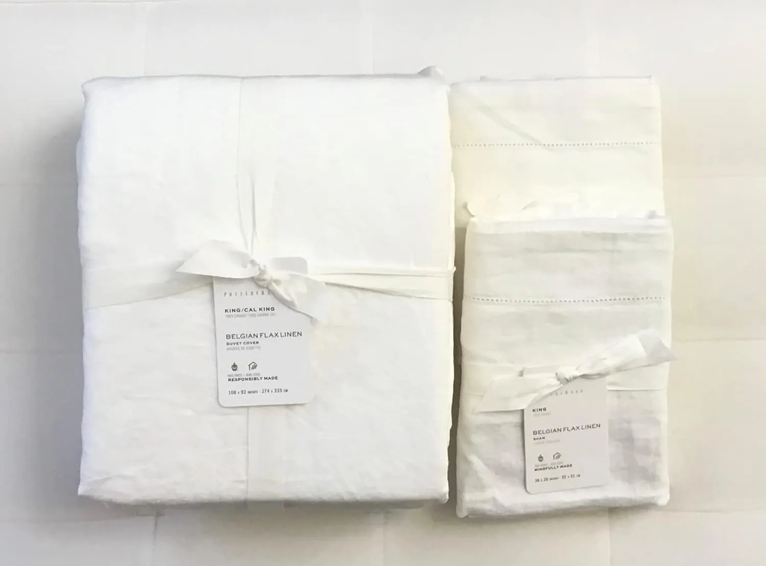 Pottery Barn Belgian Linen Flax Duvet Cover King/California King & Two King Shams~*White*~