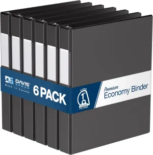 Premium Economy 6-Pack 3-Ring Binders for School or Office, D-Ring Binders, 1 Inch, Black