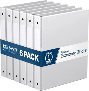Premium Economy 6-Pack 3-Ring Binders for School or Office, Round-Ring Binders, 1 Inch, White