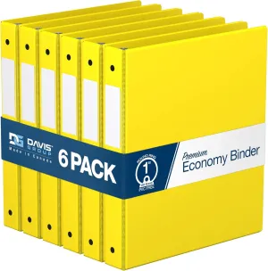 Premium Economy 6-Pack 3-Ring Binders for School or Office, Round-Ring Binders, 1 Inch, Yellow