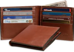 Premium Full Grain Bridle Leather Men’s Bifold Wallet with 8 card slots – Medium Brown - Made in USA