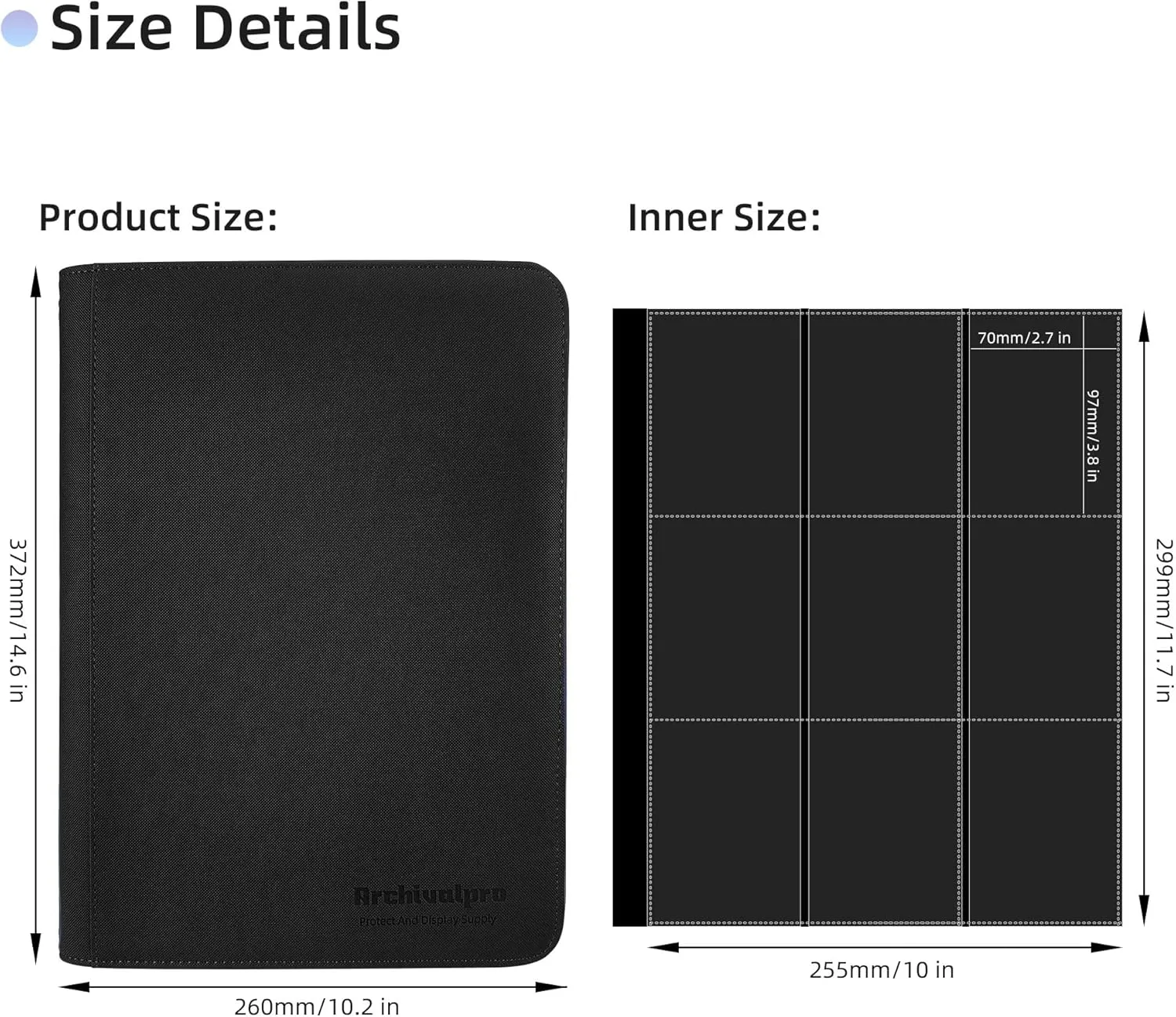 Premium Trading Card Collection Leather Binder, Holds 360 Cards,Card Holder Album with double side 9 Pocket/Page, 20 Pages(black)