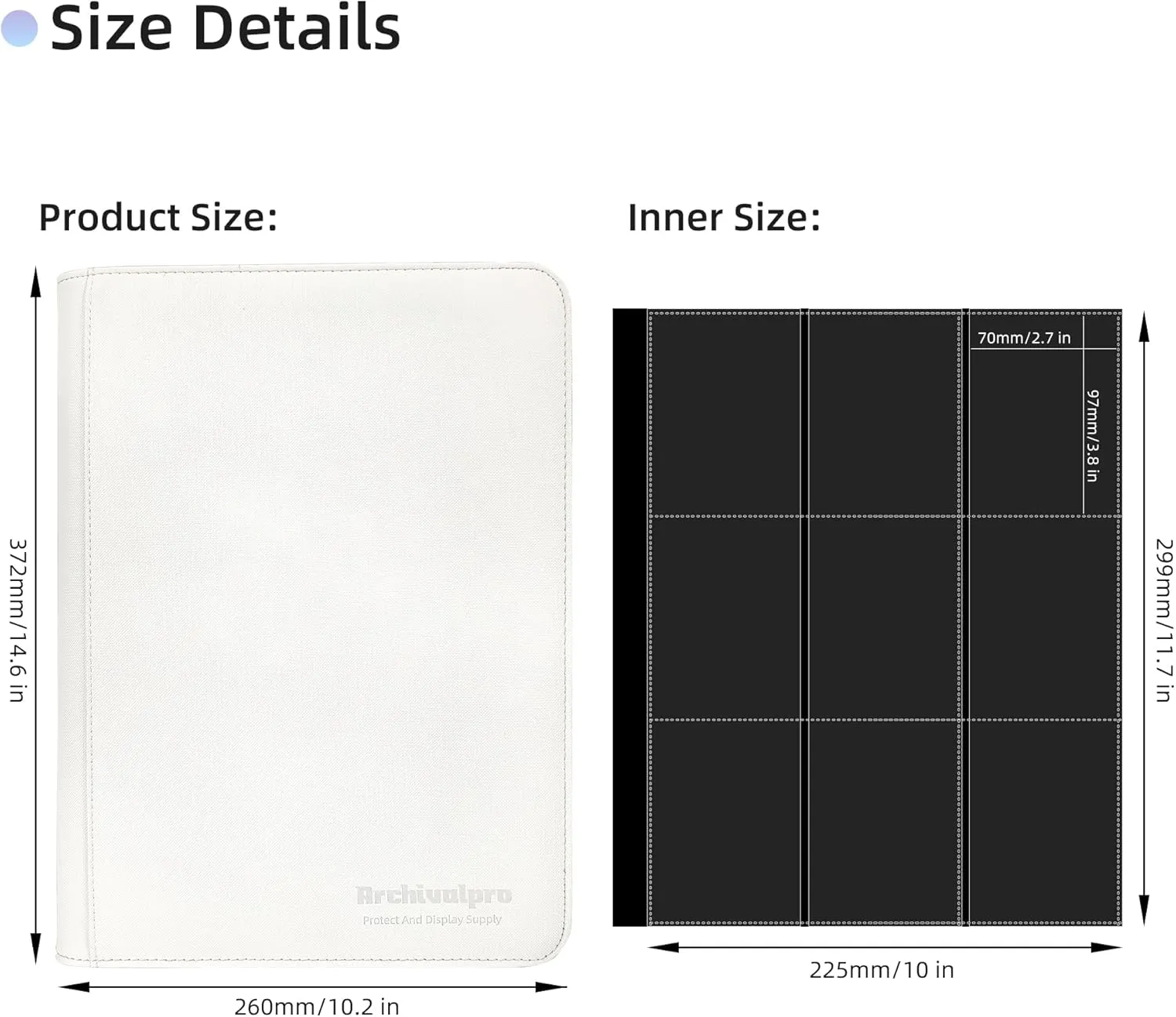 Premium Trading Card Collection Leather Binder, Holds 360 Cards,Card Holder Album with double side 9 Pocket/Page, 20 Pages(white)