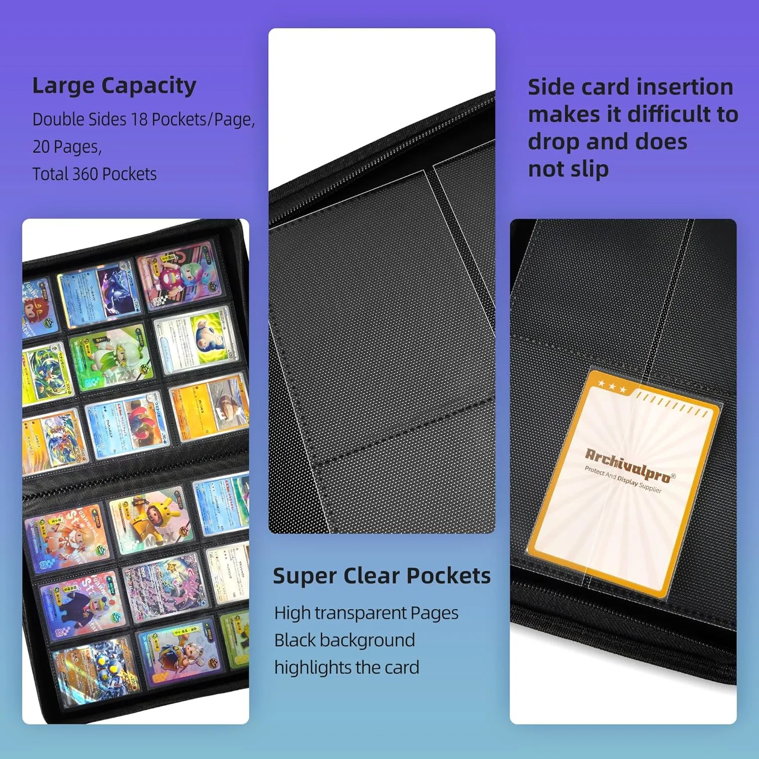 Premium Trading Card Collection Leather Binder, Holds 360 Cards,Card Holder Album with double side 9 Pocket/Page, 20 Pages(white)