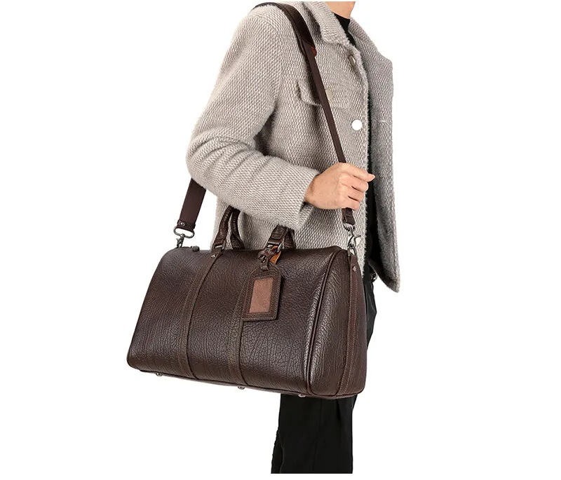 Premium Vintage Zipper Waterproof Genuine Leather Men’s Travel Duffel Bag
