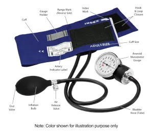 Prestige Medical Adult Premium Aneroid Sphygmomanometer with Matching Carry Case, Navy Blue (Model: 882-NAV)