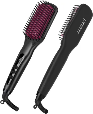 Prizm Hair Straightener Brush, 2-in-1 Double Negative Ion Hot Comb for Smooth, 30s Fast Heating for Smooth, Frizz-Free, Shine Hair, Anti Scald, Temp Lock, LCD Display, Portable for Home & Travel