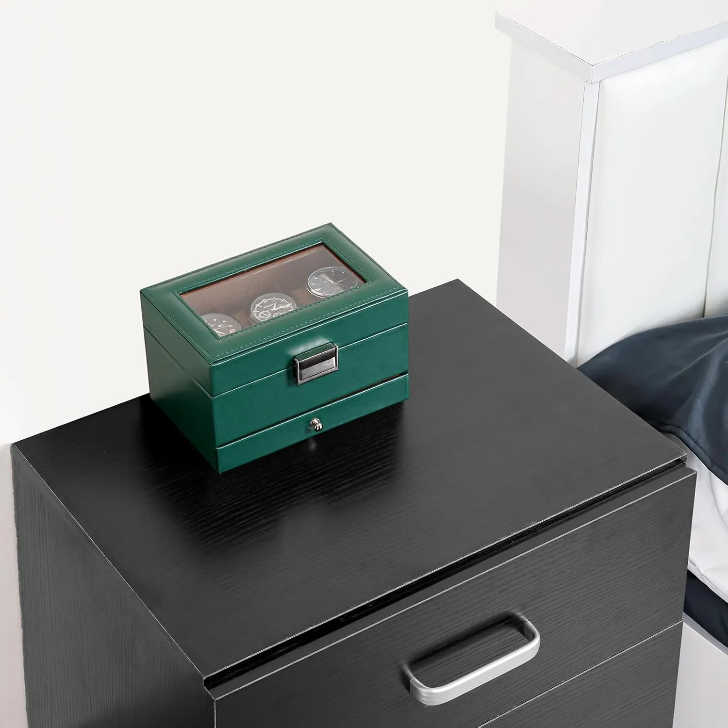 ProCase Watch Box for Men, 3 Slot Watch Display Case with Drawer, Mens Watch Case With Glass Lid, 2-Layer Jewelry and Watch Storage Watch Holder Organizer for Men Women -3 Slot, MidnightGreen