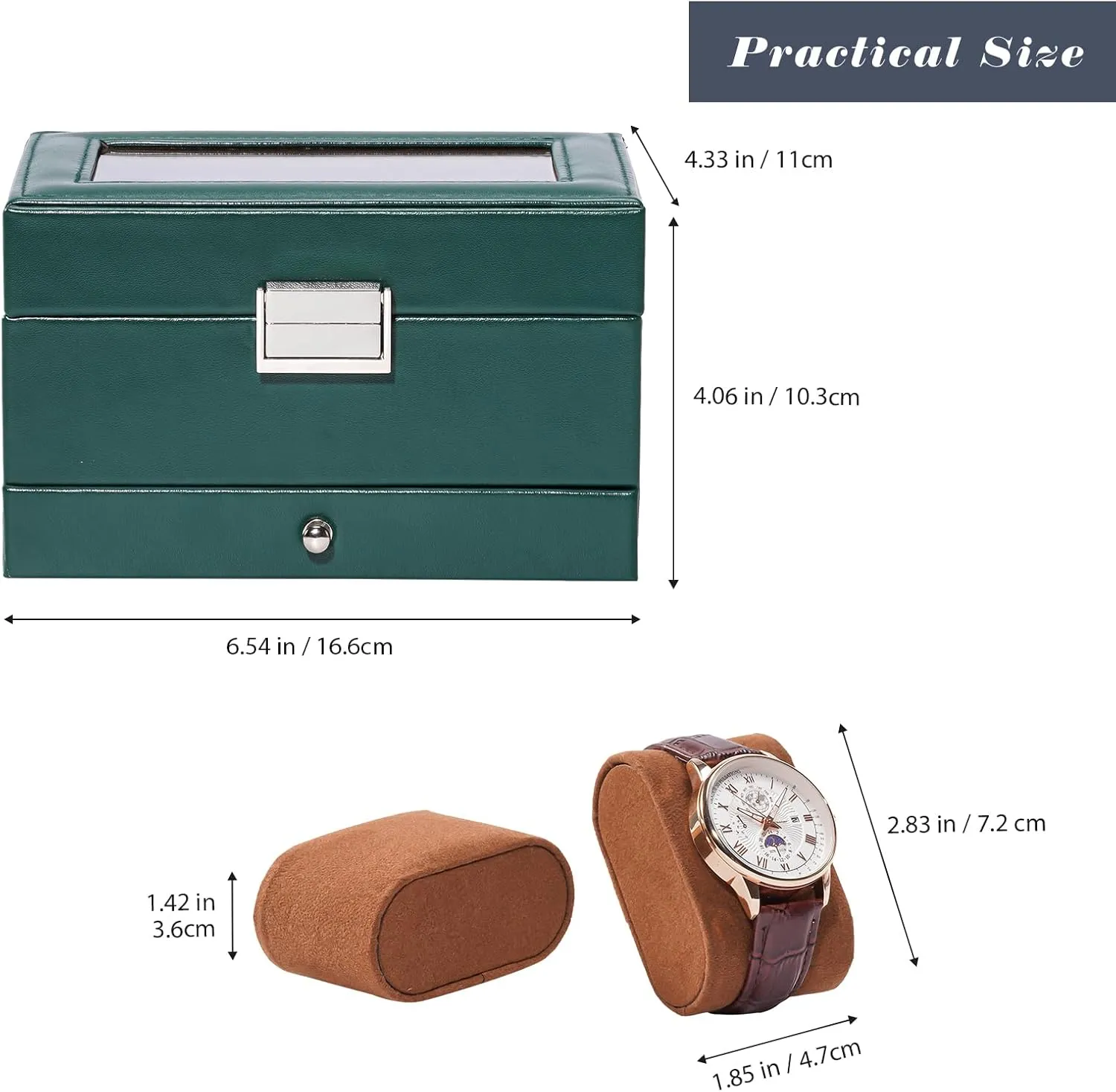ProCase Watch Box for Men, 3 Slot Watch Display Case with Drawer, Mens Watch Case With Glass Lid, 2-Layer Jewelry and Watch Storage Watch Holder Organizer for Men Women -3 Slot, MidnightGreen
