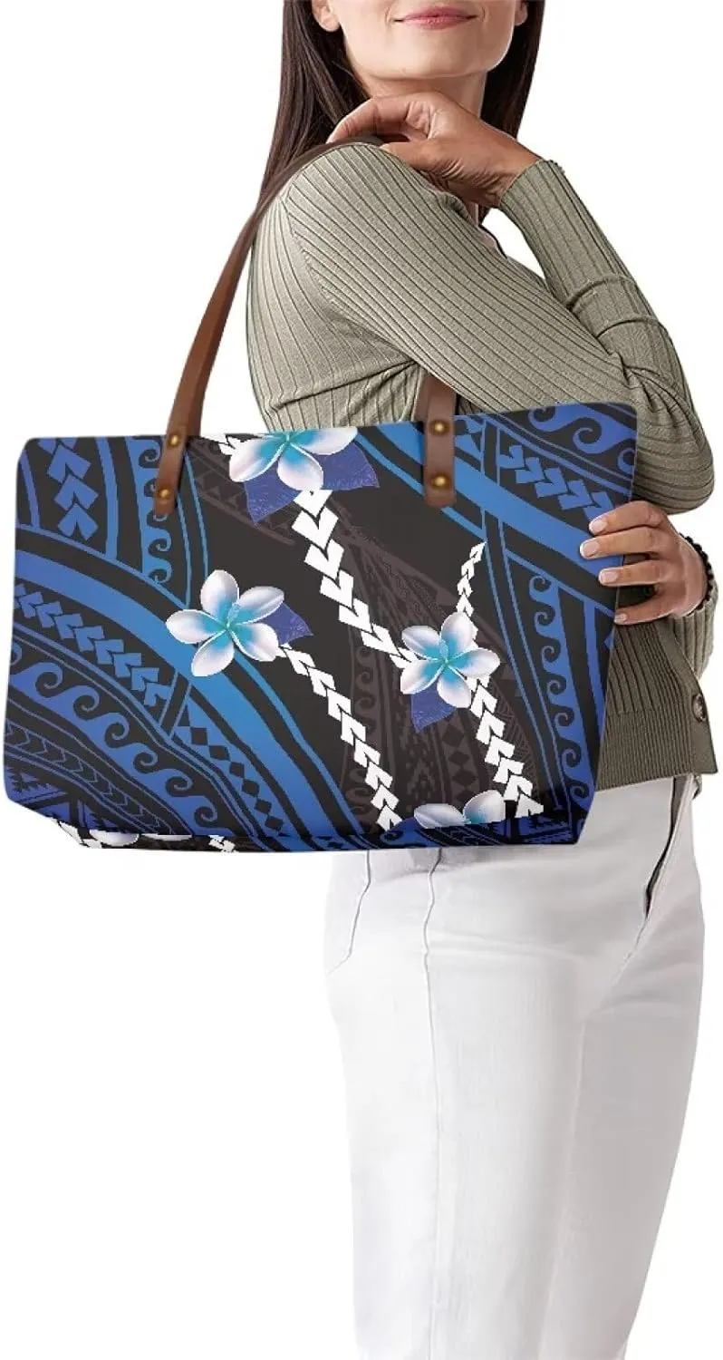 PU Leather Purse Samoan Polynesian Tribal Large Capacity Tote Bag Shoulder Bags Wallet Set 2pcs Shoulder Bags